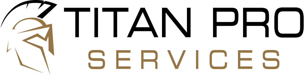 Titan Pro Services logo with gold Spartan helmet icon and modern lettering